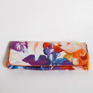Vintage Maurizio Taiuti Spring Floral Italian Leather Clutch - Purple Orange